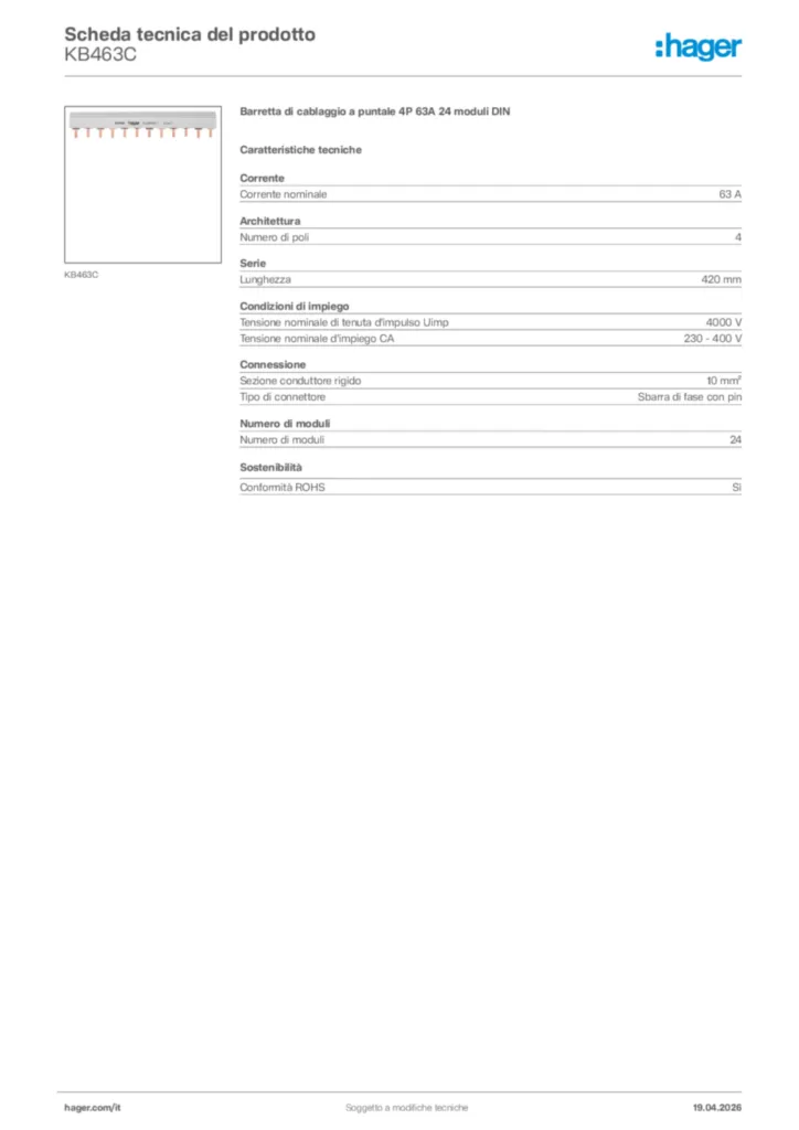 Immagine Hager Scheda tecnica del prodotto KB463C | Hager Italia