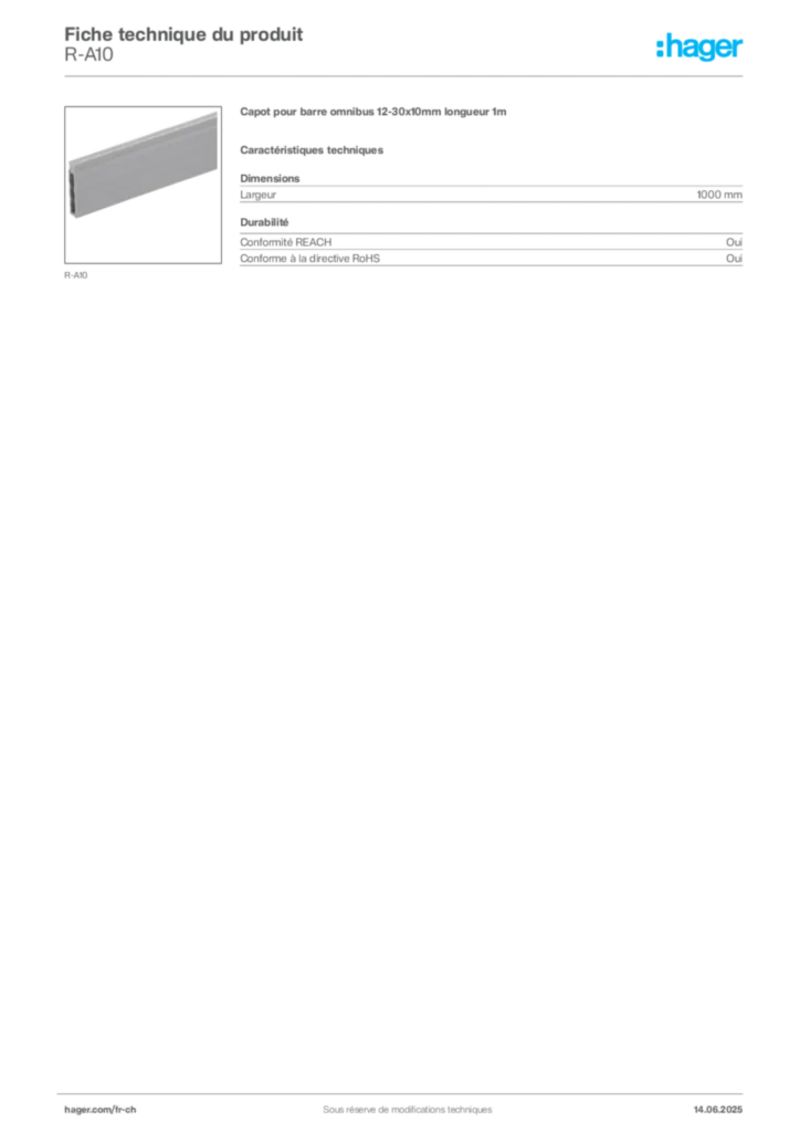 Image Hager Fiche technique du produit R-A10 | Hager Suisse