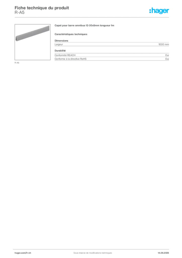 Image Hager Fiche technique du produit R-A5 | Hager Suisse
