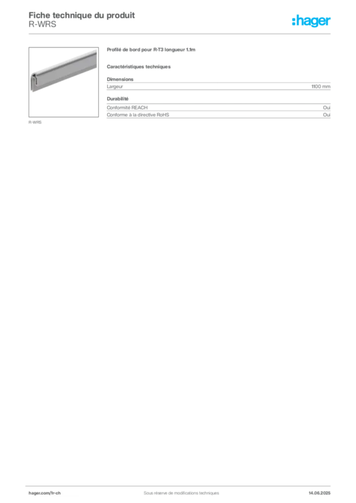 Image Hager Fiche technique du produit R-WRS | Hager Suisse