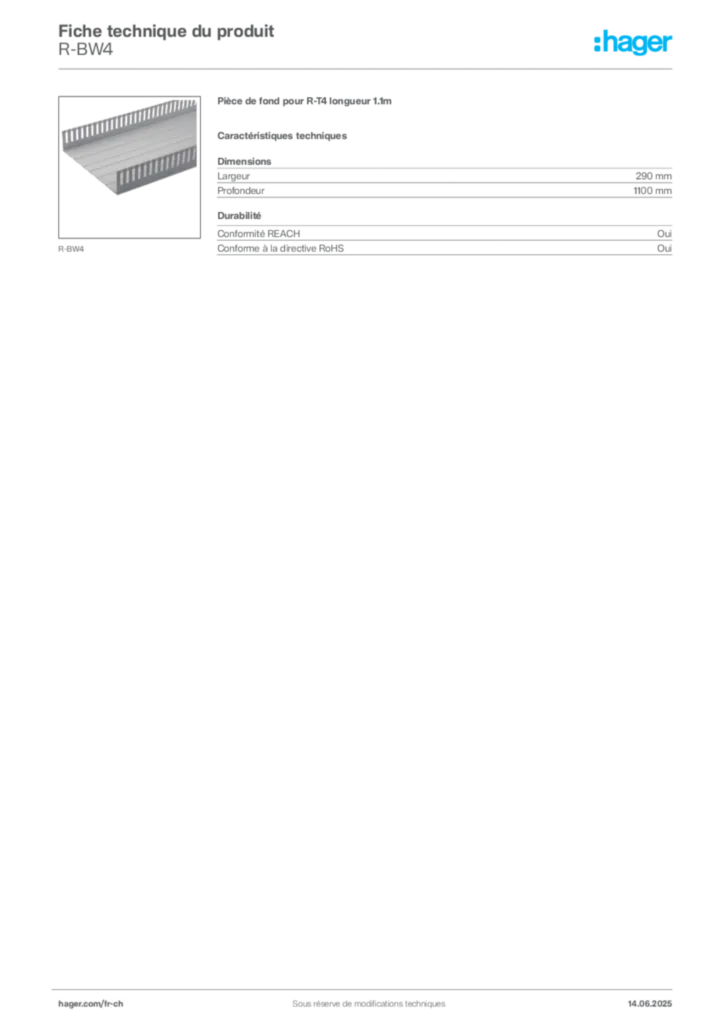 Image Hager Fiche technique du produit R-BW4 | Hager Suisse