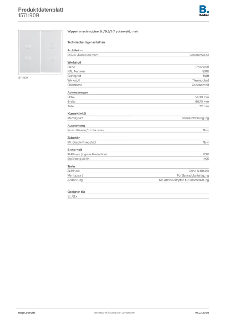 Bild Berker Produktdatenblatt 15711909 | Hager Deutschland