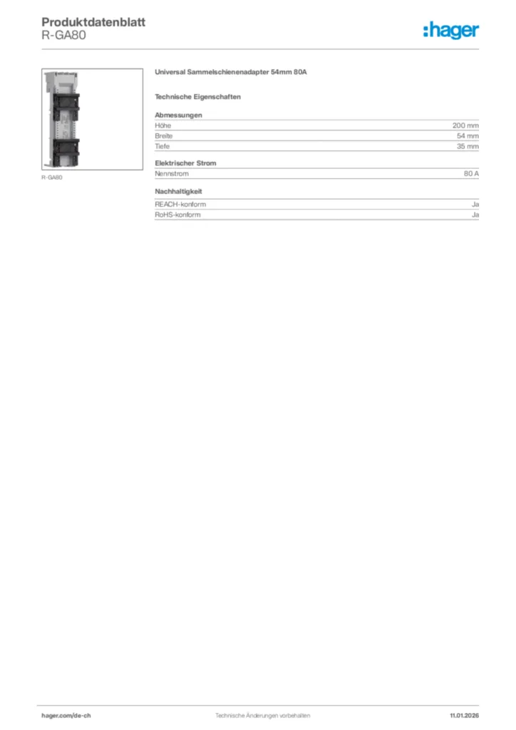 Bild Hager Produktdatenblatt R-GA80 | Hager Schweiz