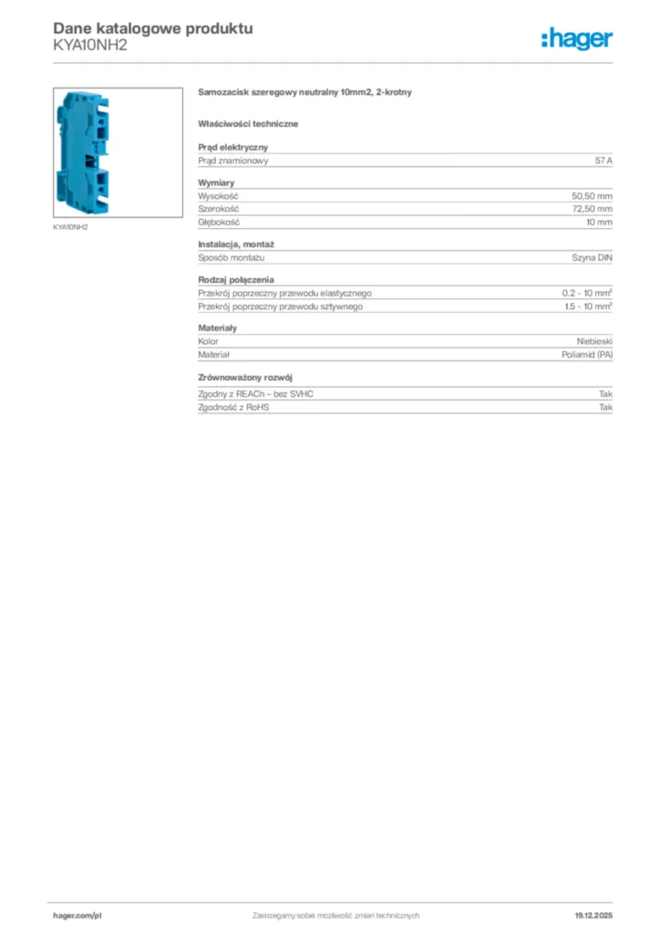 Zdjęcie Hager Karta katalogowa KYA10NH2 | Hager Polska