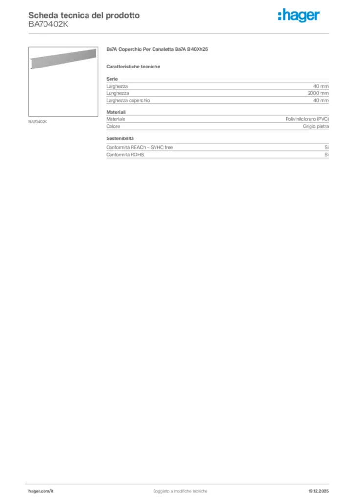 Immagine Hager Scheda tecnica del prodotto BA70402K | Hager Italia