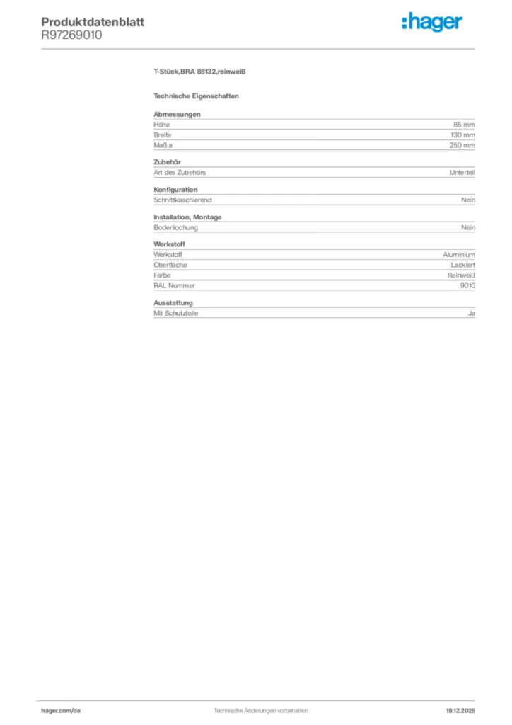 Bild Hager Produktdatenblatt R97269010 | Hager Deutschland