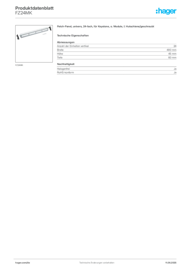 Bild Hager Produktdatenblatt FZ24MK | Hager Deutschland