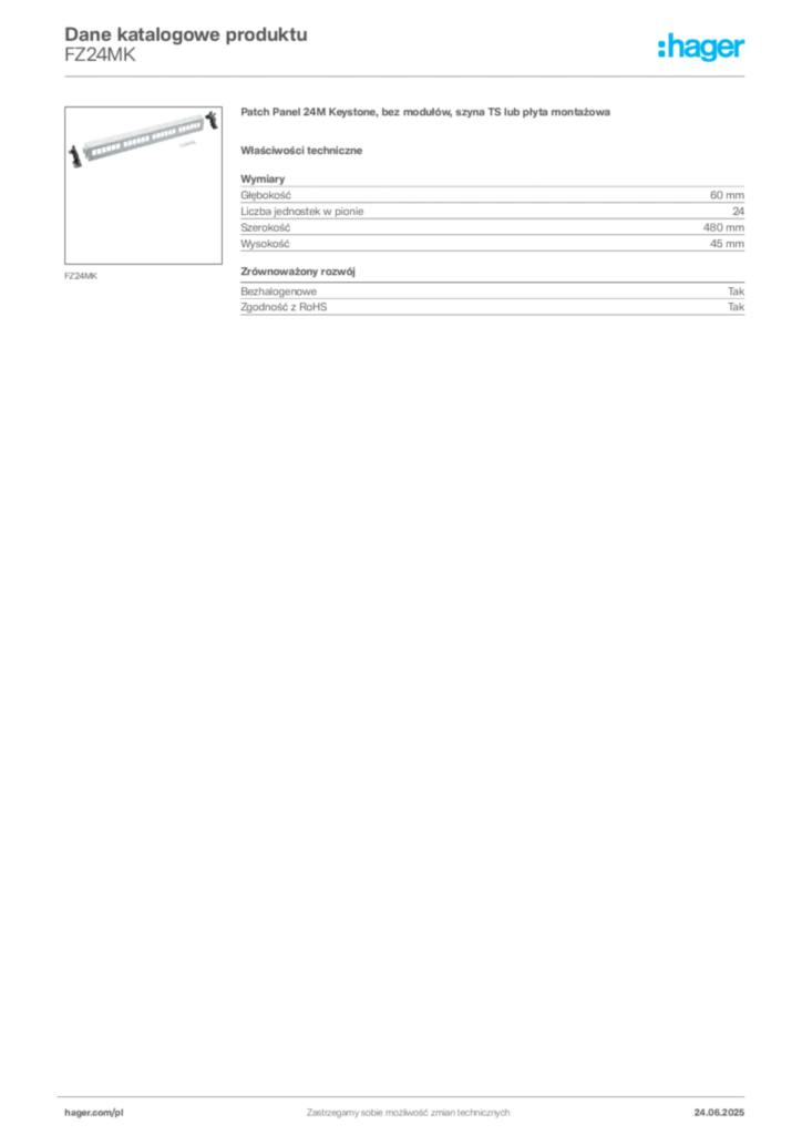 Zdjęcie Hager Karta katalogowa FZ24MK | Hager Polska