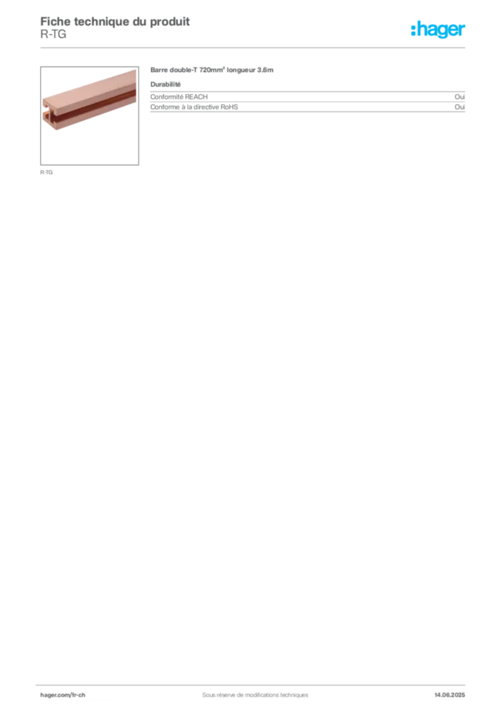 Image Hager Fiche technique du produit R-TG | Hager Suisse