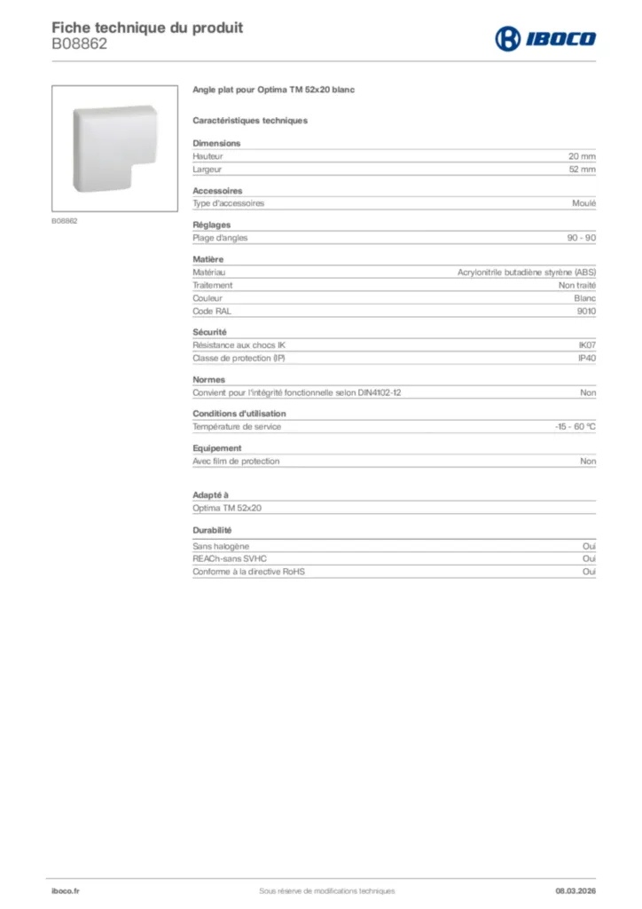 Image Iboco Fiche technique du produit B08862 | Hager France