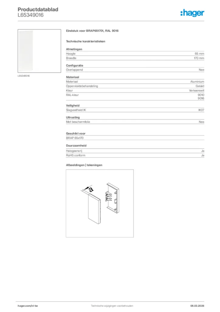 Afbeelding Hager Productdatablad L65349016 | Hager Belgium