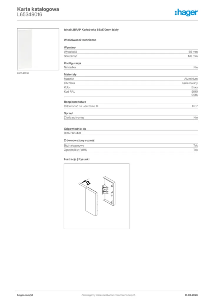 Zdjęcie Hager Karta katalogowa L65349016 | Hager Polska