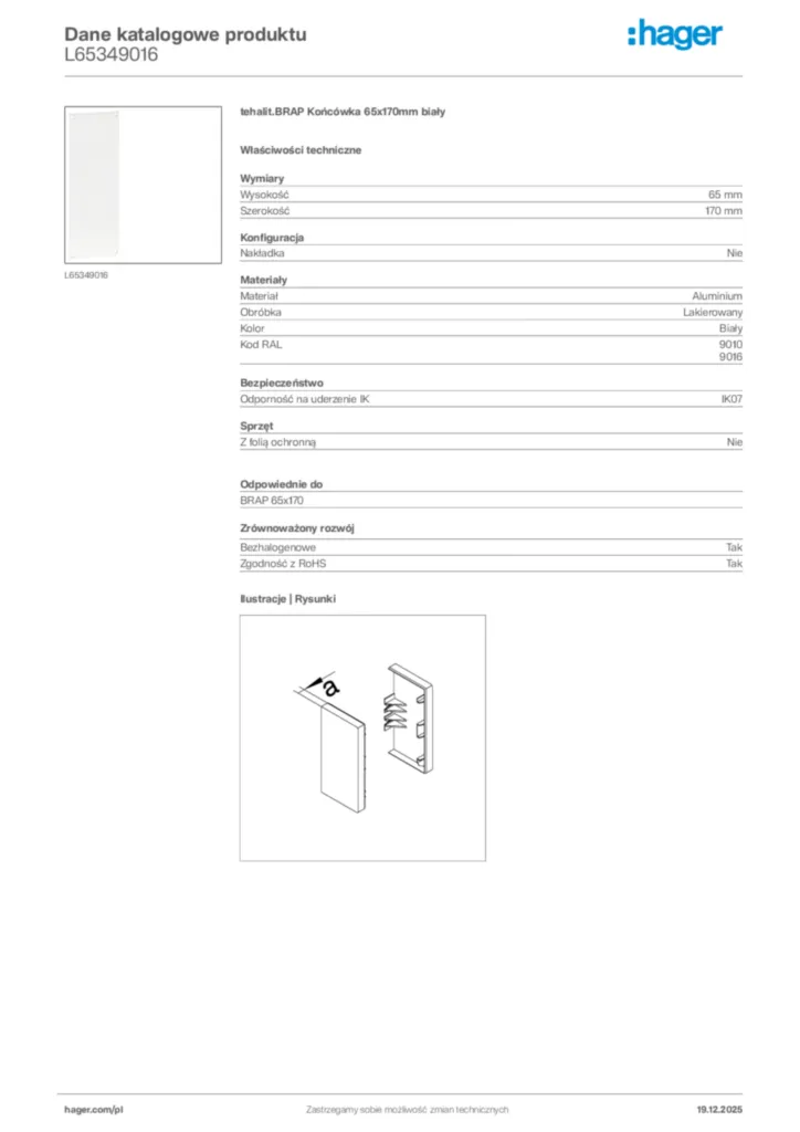 Zdjęcie Hager Karta katalogowa L65349016 | Hager Polska