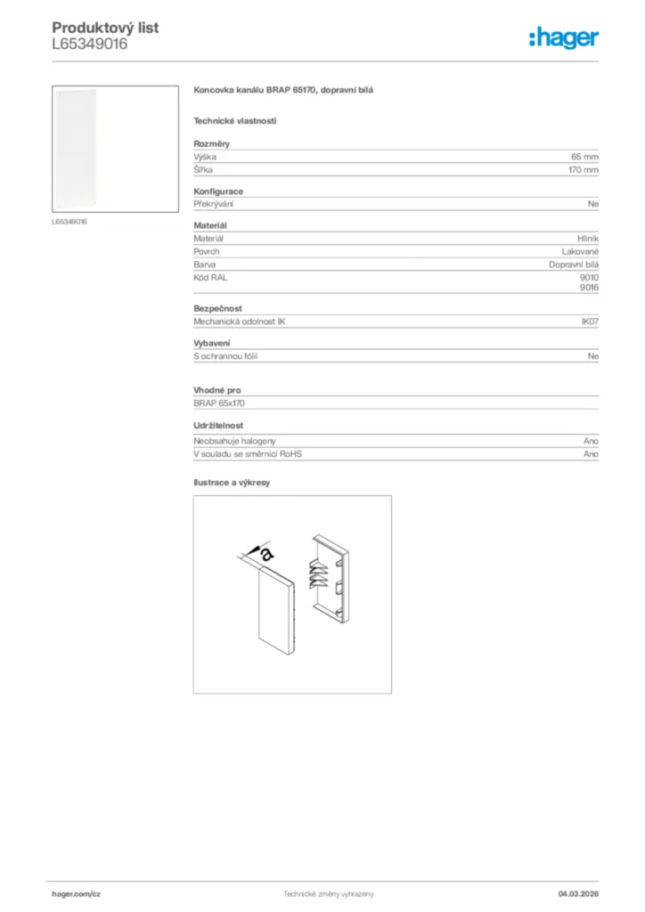 Obrázek Hager Product data sheet L65349016 | Hager