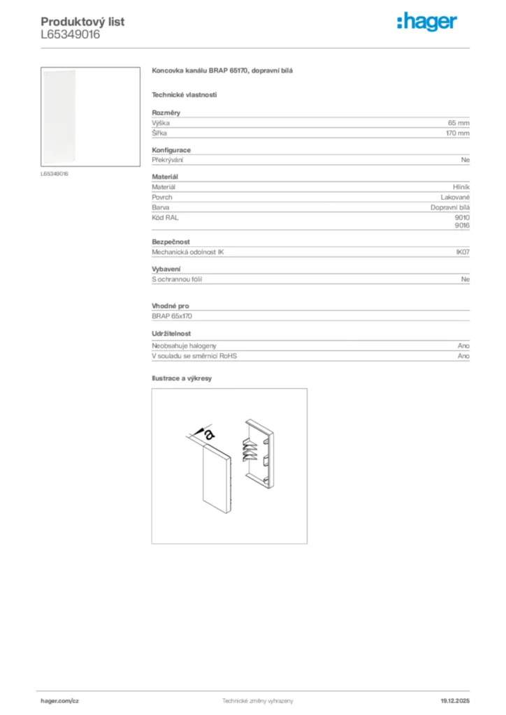 Obrázek Hager Produktový list L65349016 | Hager
