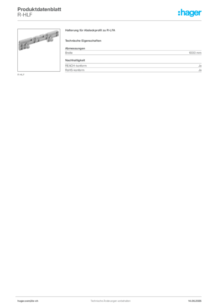 Bild Hager Produktdatenblatt R-HLF | Hager Schweiz