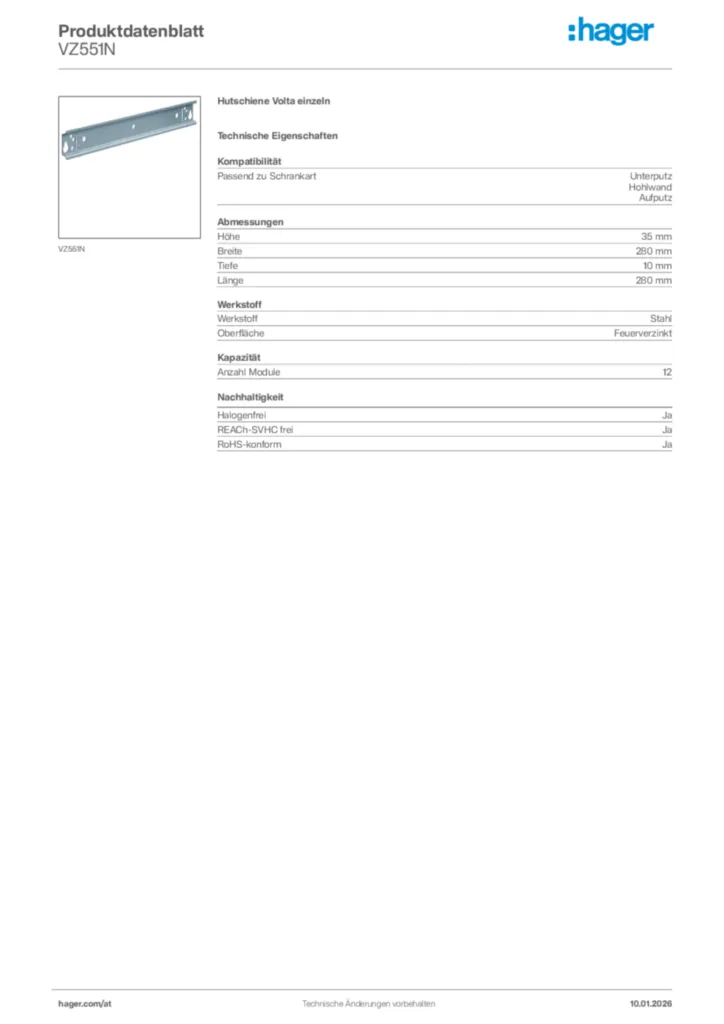 Bild Hager Produktdatenblatt VZ551N | Hager Deutschland