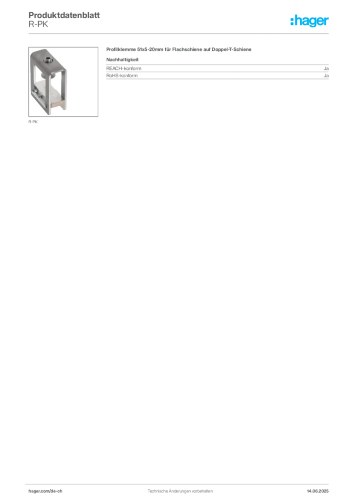 Bild Hager Produktdatenblatt R-PK | Hager Schweiz