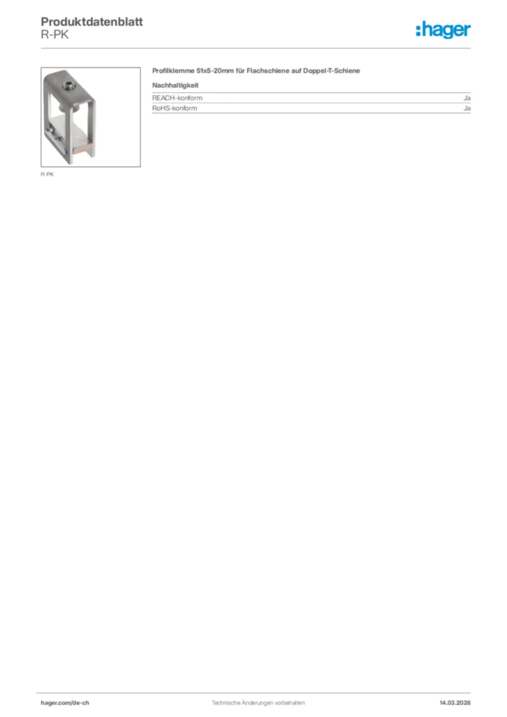 Bild Hager Produktdatenblatt R-PK | Hager Schweiz