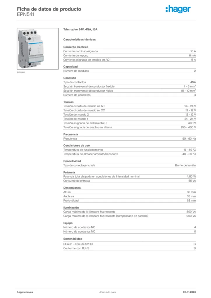 Imagen Hager Ficha de datos de producto EPN541 | Hager España