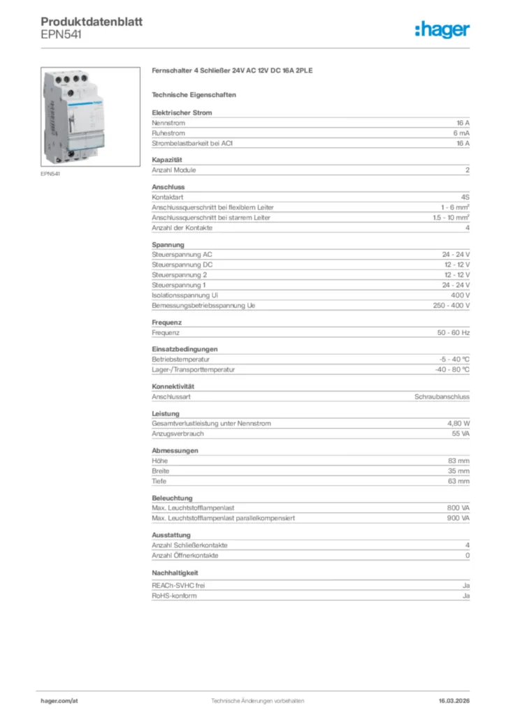 Bild Hager Produktdatenblatt EPN541 | Hager Deutschland