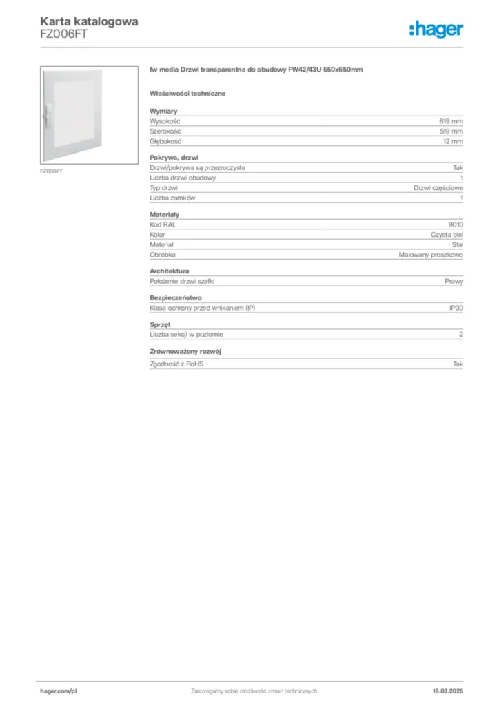 Zdjęcie Hager Karta katalogowa FZ006FT | Hager Polska