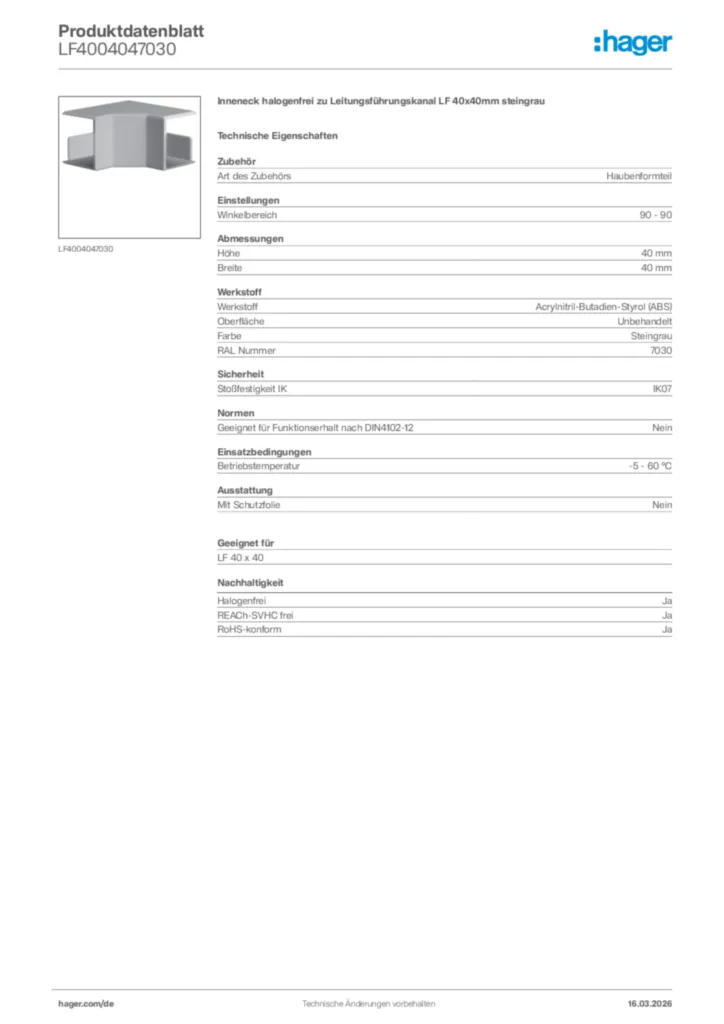 Bild Hager Produktdatenblatt LF4004047030 | Hager Deutschland