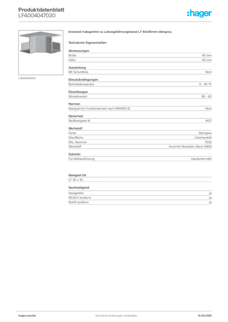 Bild Hager Produktdatenblatt LF4004047030 | Hager Deutschland
