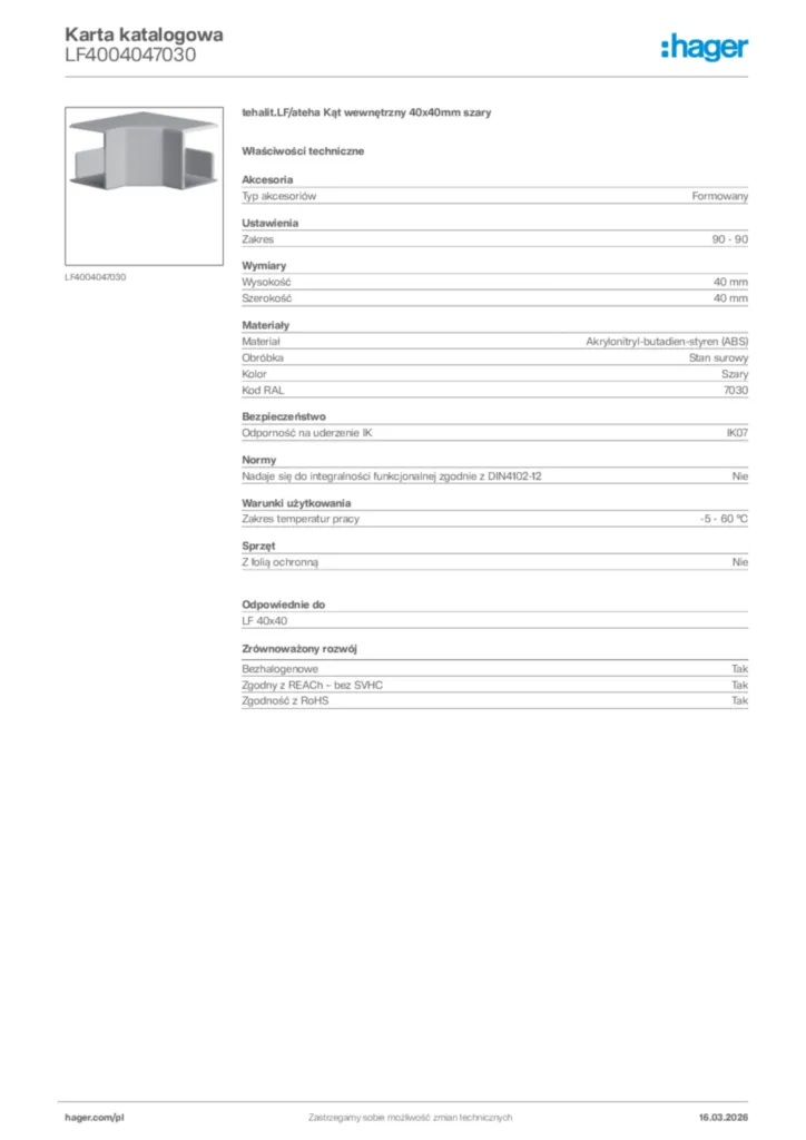 Zdjęcie Hager Karta katalogowa LF4004047030 | Hager Polska