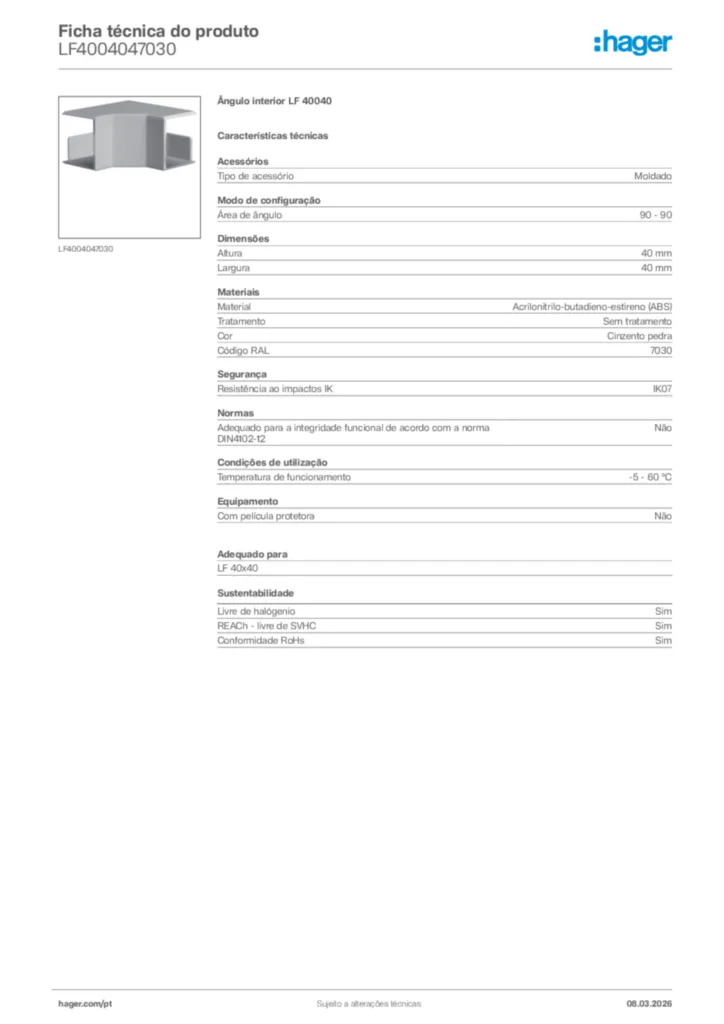Imagem Hager Ficha técnica do produto LF4004047030 | Hager Portugal