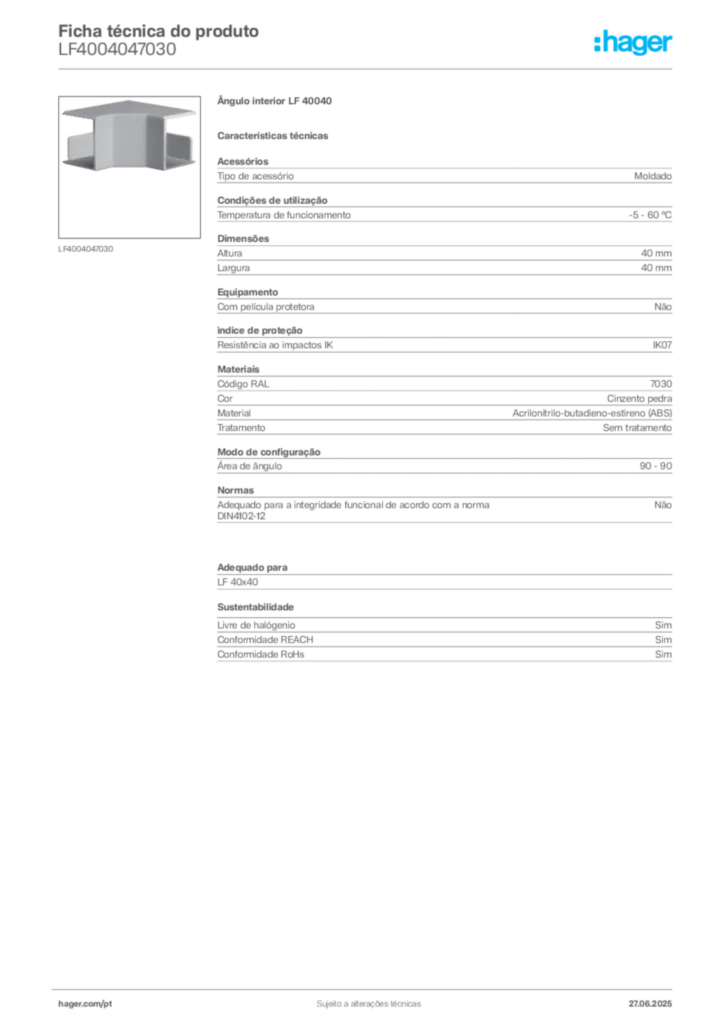 Imagem Hager Ficha técnica do produto LF4004047030 | Hager Portugal