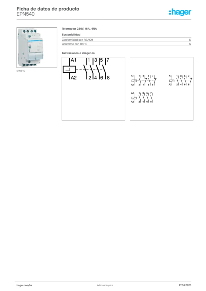 Imagen Hager Ficha de datos de producto EPN540 | Hager España