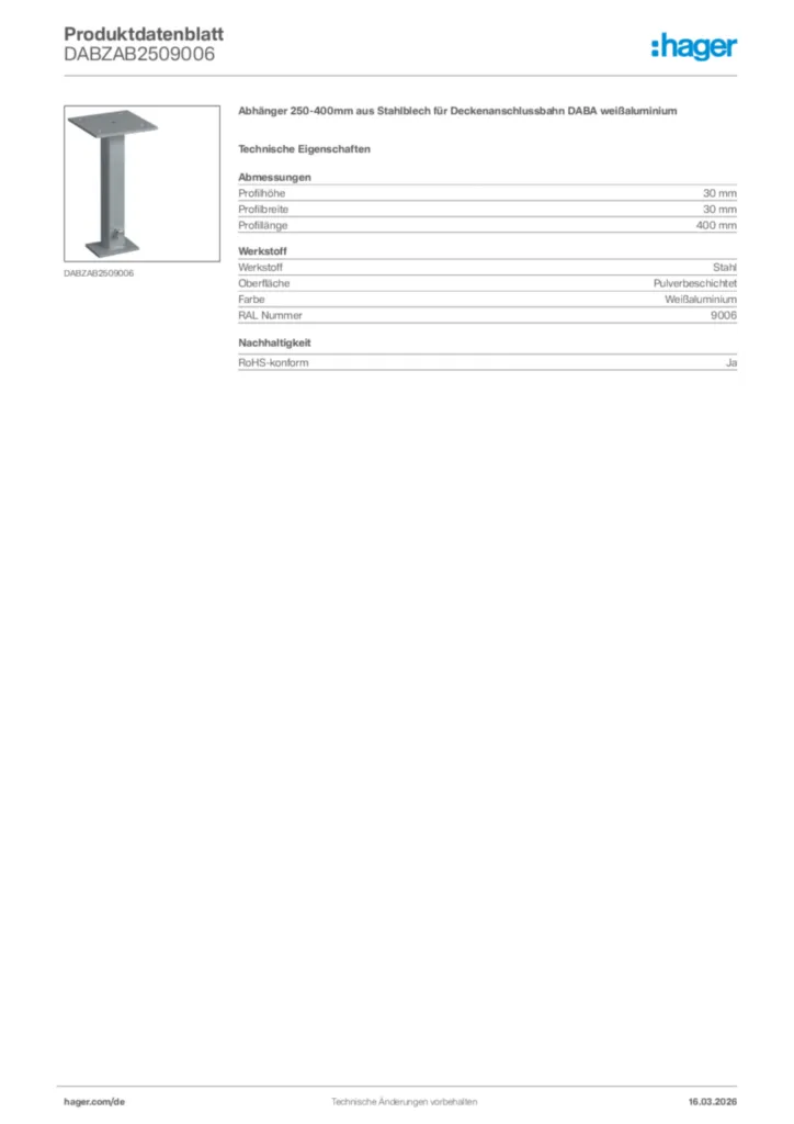 Bild Hager Produktdatenblatt DABZAB2509006 | Hager Deutschland