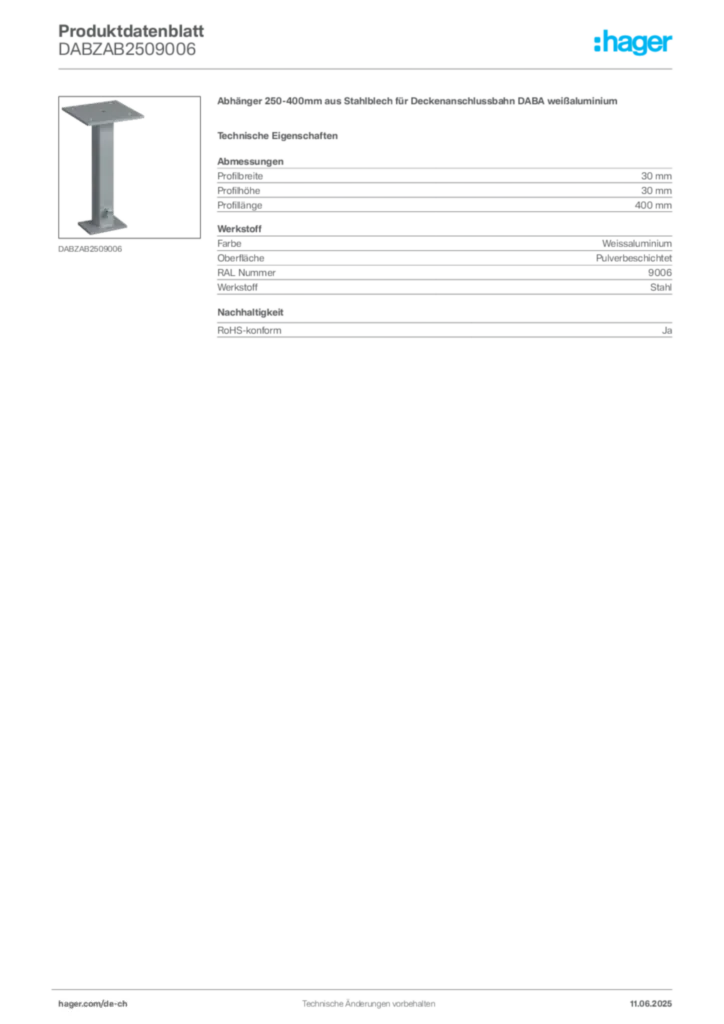 Bild Hager Produktdatenblatt DABZAB2509006 | Hager Schweiz