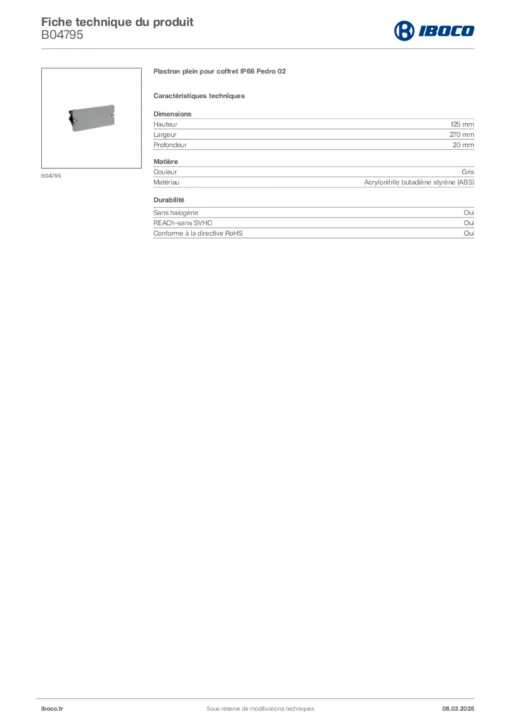 Image Iboco Fiche technique du produit B04795 | Hager France