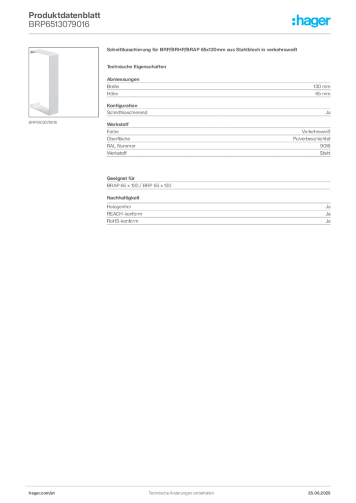 Bild Hager Produktdatenblatt BRP6513079016 | Hager Deutschland