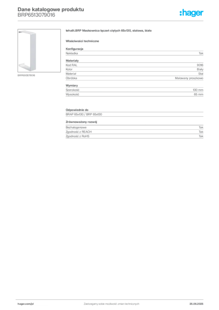 Zdjęcie Hager Karta katalogowa BRP6513079016 | Hager Polska