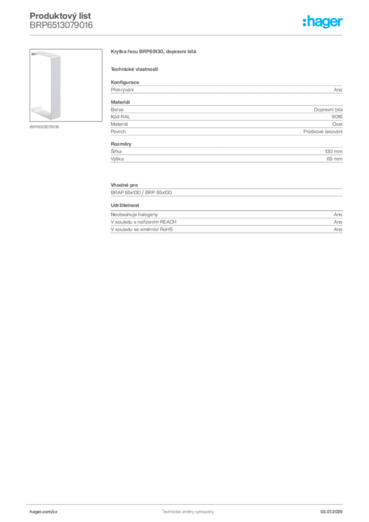 Obrázek Hager Produktový list BRP6513079016 | Hager