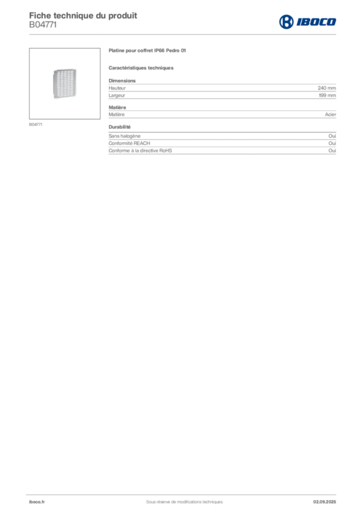 Image Iboco Fiche technique du produit B04771 | Hager France