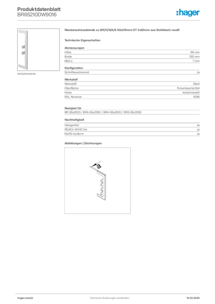 Bild Hager Produktdatenblatt BR65210DW9016 | Hager Deutschland