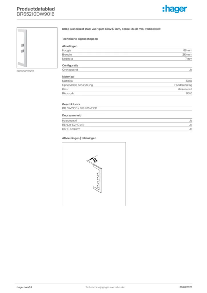 Afbeelding Hager Productdatablad BR65210DW9016 | Hager Nederland