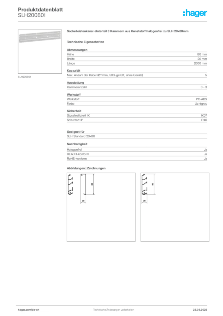 Bild Hager Produktdatenblatt SLH200801 | Hager Schweiz