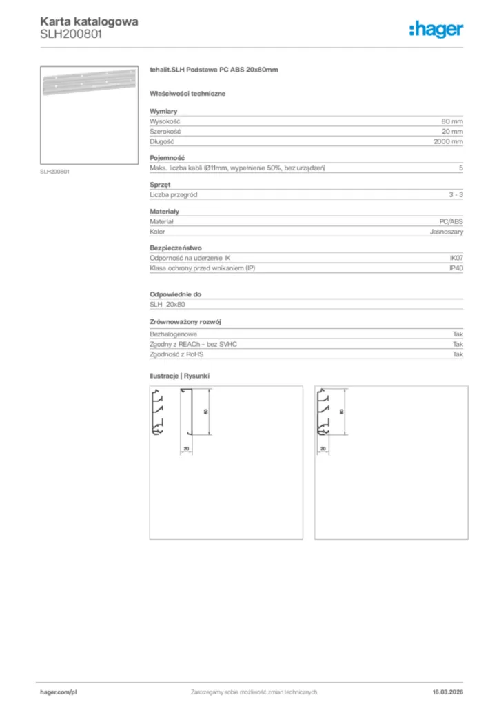 Zdjęcie Hager Karta katalogowa SLH200801 | Hager Polska