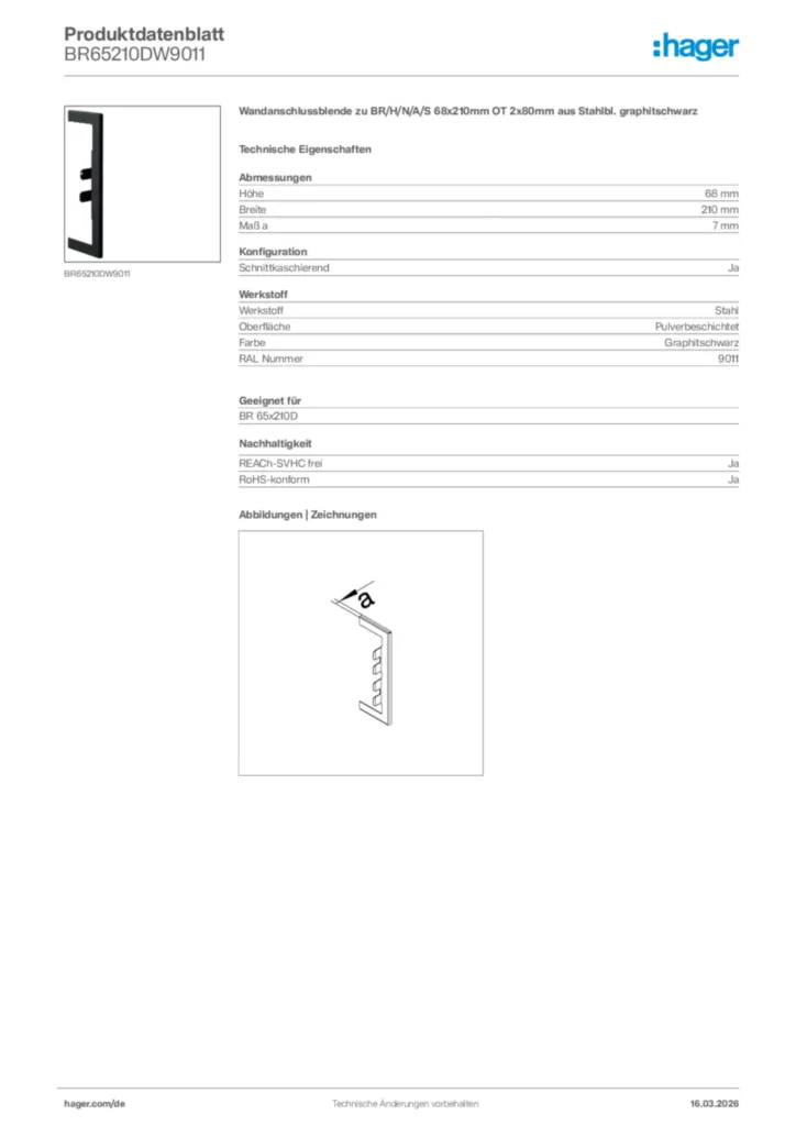 Bild Hager Produktdatenblatt BR65210DW9011 | Hager Deutschland