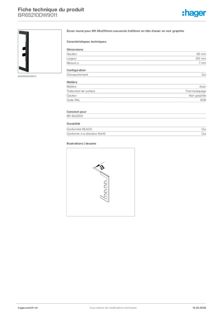 Image Hager Fiche technique du produit BR65210DW9011 | Hager Suisse