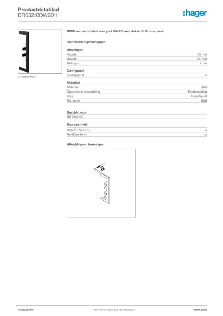 Afbeelding Hager Productdatablad BR65210DW9011 | Hager Nederland