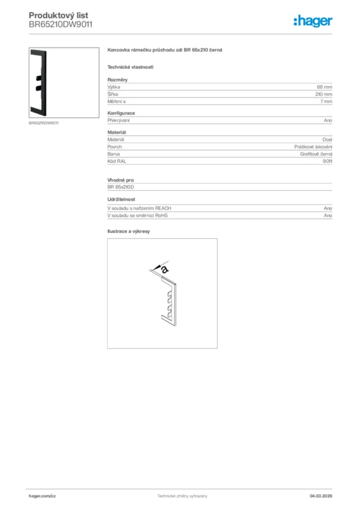 Obrázek Hager Product data sheet BR65210DW9011 | Hager