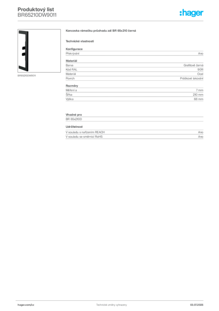 Obrázek Hager Produktový list BR65210DW9011 | Hager