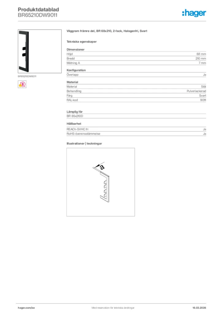 Bild Hager Produktdatablad BR65210DW9011 | Hager Sverige