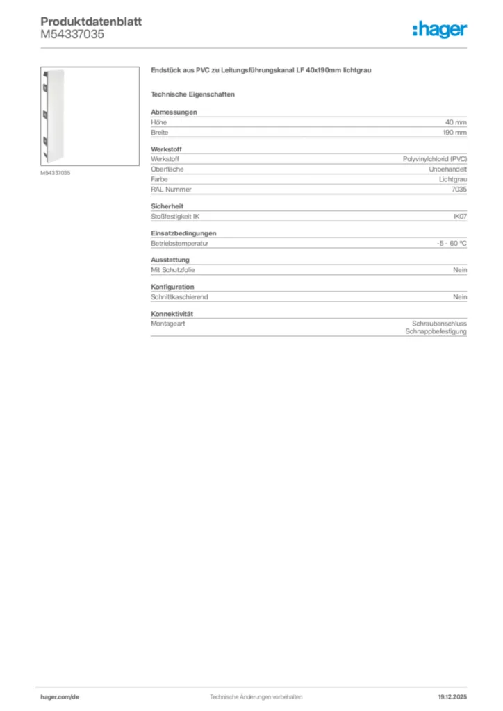 Bild Hager Produktdatenblatt M54337035 | Hager Deutschland